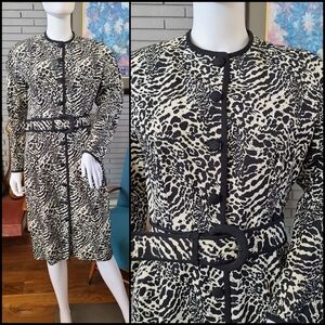 Vintage 1980's black and off-white animal print dress by Nipon Boutique Business